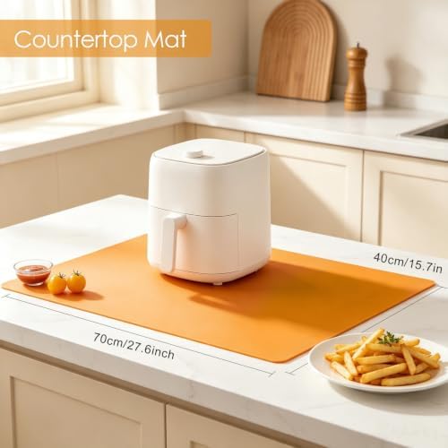 Extra Large Silicone Mats for Kitchen Counter, 27.6'' x 15.7'' Silicone Placemats for Kids, Nonstick Silicone Mat for Baking Crafts, Nonskid Heat Resistant Mat Orange Kids Placemats for Table,1Pcs