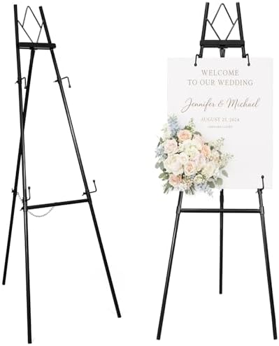 53.9" Black Easel Stand for Sign, Heavy Duty Metal Display Easel with Storage Bag, Adjustable Art Easel for Wedding Sign, Painting, Picture