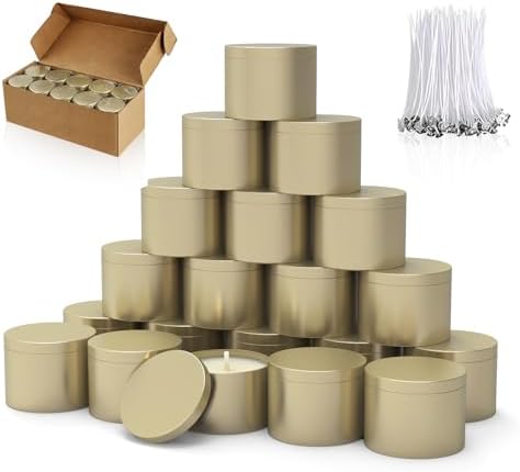 PCREGPAE 4OZ Champange Candle Tins Cans with Lids，Wicks for Making Candles