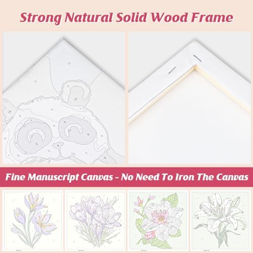Flowers Paint by Number for Adults Beginners and Kids, 4 Pack DIY Adult Paint by Number Kits on Canvas Framed, Color by Numbers Acrylic Oil Painting Number Kits Crafts for Home Wall Decor 8x8inch