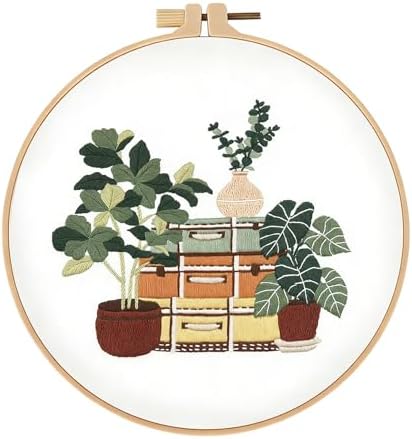 spicssa Embroidery Kit for Beginners, Hand Needlepoint Kits for Adults with Pre-Stamped Patterns, 7.8-Inch Hoop, Threads & Needles, Step by Step Instructions
