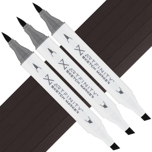 Artfinity Sketch Markers - Set of 3 - Warm Gray 9 WG9, Vibrant, Professional, Dye-Based Alcohol Markers for Artists, Drawing, Travel, & More