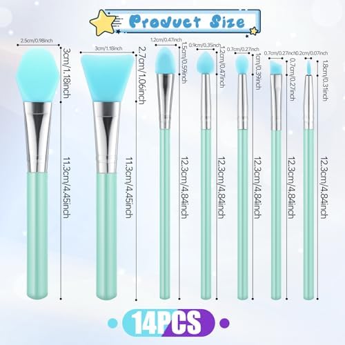14PCS Silicone Brush Applicator Kit, Face Mask Applicator Resin Brushes Applicators for Cream Makeup Products and Epoxy Art Crafting, Green and Purple Silicone Brushes for Crafts, Cream and Epoxy