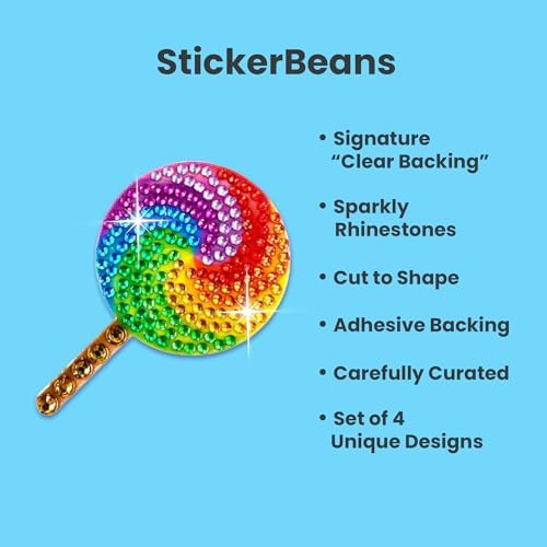 StickerBeans® Rhinestone Stickers - Sweets Sticker Pack, 2” x 2” Each, Unique Sparkly Cut-to-Shape for Collecting, Trading, Decorating Laptops, Phone Cases, Scrapbooks