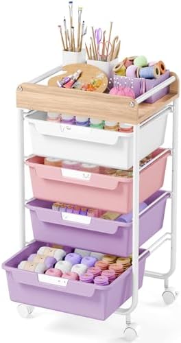 SYKIARIOL Rolling Storage Utility Cart with 4 Drawers,Art Cart,Purple