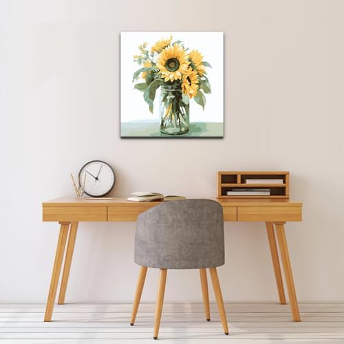 Natuyalo Framed Paint by Number Kits for Adults Beginners, Sunflower Easy Acrylic Adult Paint by Number Kits, Flowers DIY Painting by Numbers Kits with Frame Ideal Gift 12x12 Inch