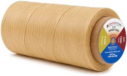 Mandala Crafts 150D 0.8mm Champagne Flat Waxed Thread for Leather Sewing