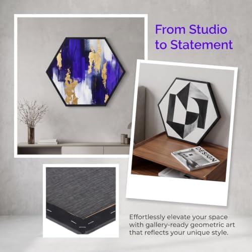 SHINEOFI 2pcs Hexagon Canvas Boards Black Artist Painting Panels for Oil Acrylic Art Ready to Hang Unique Geometric Frames for Home Office Gallery Decoration