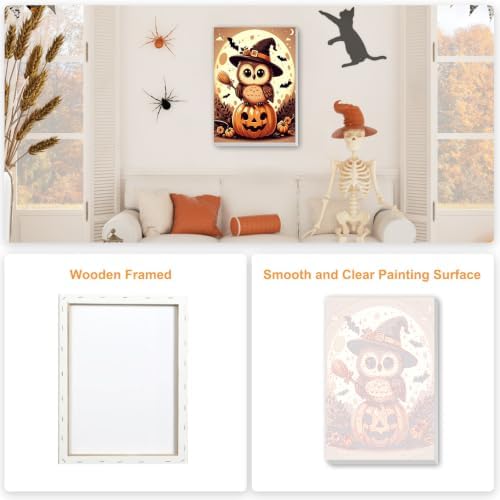 SENQAO Owl Paint by Numbers Kit for Adults Beginner, Halloween Adult Paint by Number Kits on Canvas, DIY Acrylic Oil Easy Painting by Numbers for Home Wall Decor 8X12 inch (Owl Pumpkin)