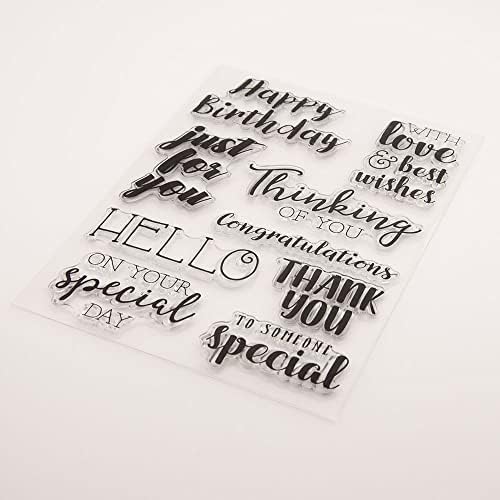 Large Greetings Blessing Words Thank You Happy Birthday Clear Stamps Transparent Silicone Stamp Album Cards Rubber Stamp for Card Making Decoration and DIY Scrapbooking