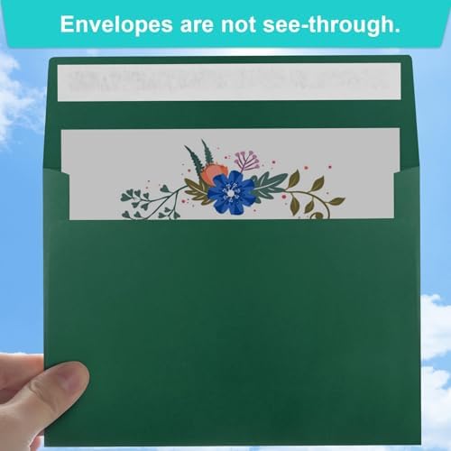 65 Packs 4x6 Envelopes A4 for Invitations, Printable Envelope Self Seal For Weddings, Invitations, Photos, Greeting Cards, Mailing (Dark Green)