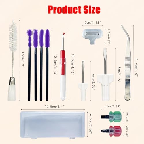 21 Pieces Sewing Machine Cleaning Kit,Sewing Machine Repair Tools Include Tweezers Double Headed Brush Screwdriver Seam Rippers Silicone Brush for Repair and Cleaning Machine Sewing with Storage Box