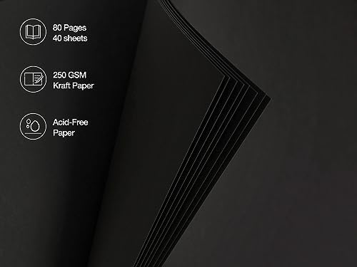 potricher 8 x 8 Inch DIY Scrapbook Album 80 Pages with Kraft Paper, Black | Thick Kraft Paper Scrap Book Photo Albums, Memory Book for Wedding, Anniversary, Baby, Family, Travel, DIY Projects