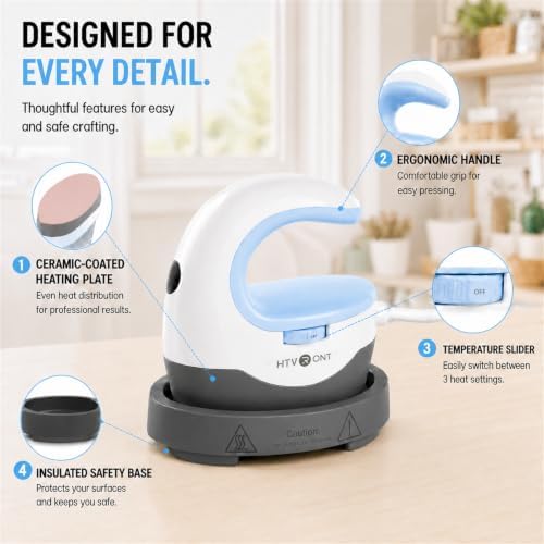 HTVRONT Heat Press Mini Heat Press Machine, Mini Iron for Crafts | Heats Up Quickly & 3 Heat Setings, Perler Beads Iron, Small Heat Press Machine for T Shirts, Hats