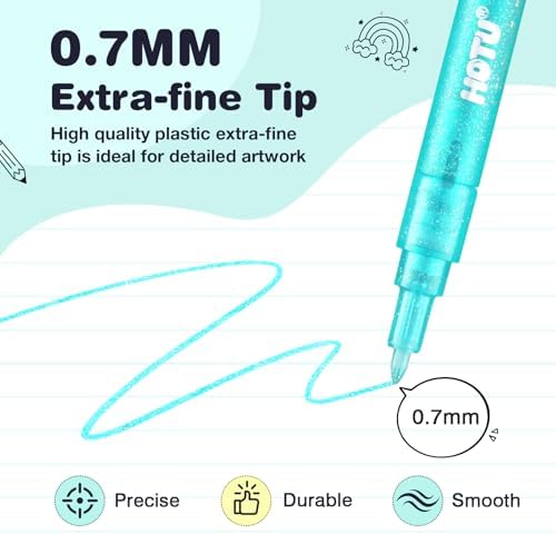 HOTU Glitter Marker Pens, 18 PCS, Assorted Sparkly Colors, 0.7mm Fine Tip