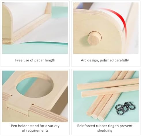 Kids Tabletop Paper Roll Dispenser with Paper Rolls (15"" x 16.4ft) and 5 Pencil Holder Cups Portable Art Painting Easel for Kids to Doodle Draw Play