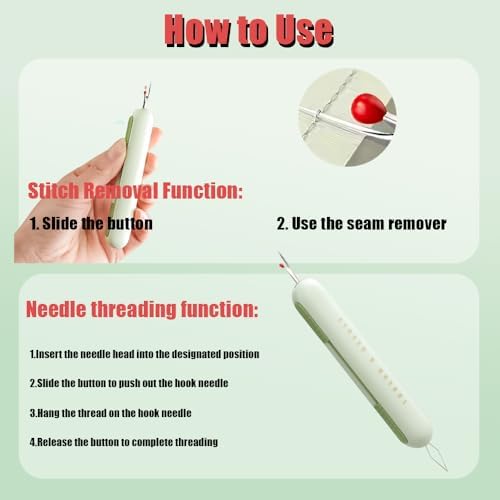 2-in-1 Sewing Needle Threader & Seam Ripper， Versatile Tools for Sewing, Quilting, Embroidery & Crafts - Easy Thread Removal & Threading for Sewing Enthusiasts and Elderly (Green)