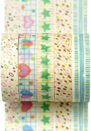 Cute Pattern Washi Tape Set 5 Rolls Glitter Cover Decorative Wide Kawaii Masking Tapes for Arts, DIY Crafts, Journals, Planners, Scrapbook, Wrapping (3 Heart Pop)