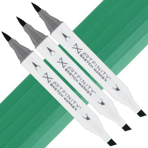 Artfinity Sketch Markers - Set of 3 - Grass Green BG5-6, Vibrant, Professional, Dye-Based Alcohol Markers for Artists, Drawing, Travel, & More