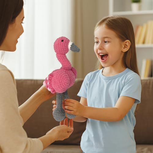 Noocro Flamingo Amigurumi Crochet Kit for Advanced Beginners & Intermediate, DIY Crochet Animal Plushie Kit with Soft Chenille Yarn, Hook, Stuffing & Instructions – Fun Craft Gift