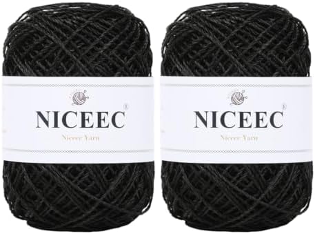 NICEEC 2 Skeins Polyester Plastic Yarn Hand-Knitted Yarn-05#Black