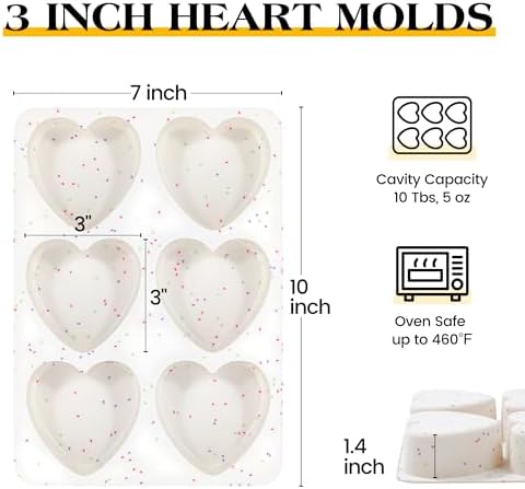 3 Inch Large Heart Shaped Silicone Molds for Chocolate, Candy, Cake, Soap (Set of 2, Cream)