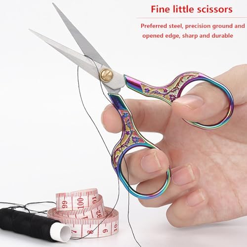 YVAOG Mini Folding Scissors, Safe Portable Travel Mini Scissors, Stainless Steel Retractable Small Scissors for Home Office, 2 Piece Set (Silver and colored titanium)