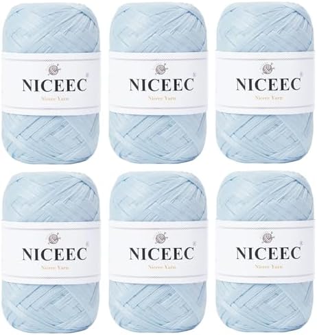 NICEEC 6 Skeins Soft Tape Yarn-Misty Blue