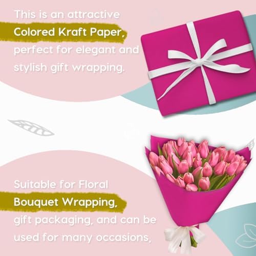 PerkHomy Rose Red Kraft Paper Roll 17.5" x 960" (80') for Gift Wrapping Bouquet Flower Art Painting Craft Writing Packaging Shipping 80GSM 55LB (Rose Red, 17.5" x 80')