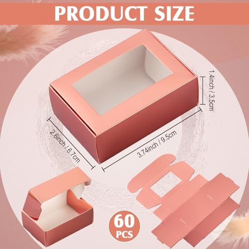 Zonon 60 Pcs Mini Kraft Soap Boxes with Window Homemade,Rose Gold