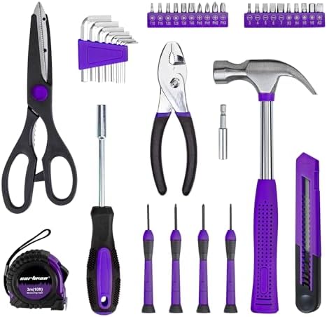 CARTMAN 39-Piece Household Tool Set, Purple Hand Kit With Storage Case | Complete assortment for home repairs, DIY projects, furniture setup, crafting, and daily household fixes in toolbox.