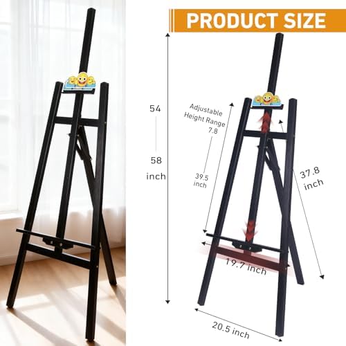 Black Smiley Wooden Easel for Painting, Wedding Signs & Display