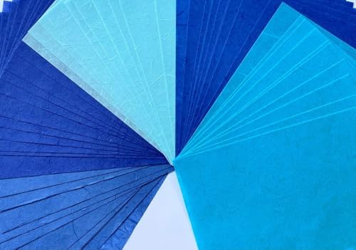 A5 50 Sheets Natural Fiber Mulberry Tree Mulberry Paper Sheets Art Tissue Washi Paper Design Craft Art Origami Suppliers Card Making 8.3" x 5.8". (Blue Tone, A5)