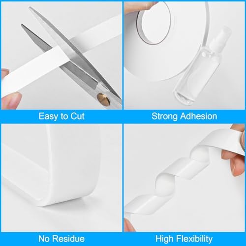 Double Sided Foam Tape 1.18In x 33FT 2 Pack, Mounting Tape Heavy Duty, Strong Adhesive Weatherproof Seal Strips for DIY Craft Picture Poster, Car & Gap Filling Mountings, Home Office Decor (White)