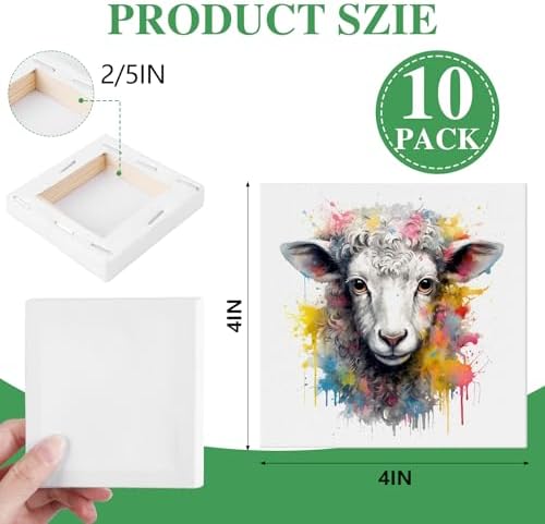 ESRICH Mini Canvases for Painting,4x4In Canvas in Bulk 10Pack, 2/5In Profile Small Square Canvas, Blank Canvases are Great for School Projects and Kids Birthday Parties, Home Decor Project.