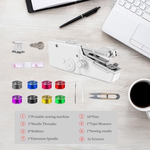 Handheld Sewing Machine,Sewing Machines for Beginners,Portable Electric Mini and Samll Hand Held Kit for Adults Included Mannual and Accessories,Sewing Hem Quick Stitching (White-1)
