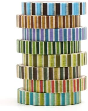 YUBBAEX 8 Rolls Basic Washi Tape Set Cute Pattern Masking Decorative Tapes for Arts, DIY Crafts, Journals, Planners, Scrapbooking, Wrapping (Color Stripe)