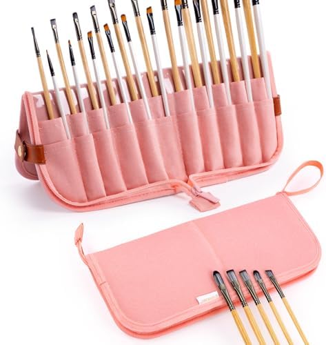 Paint Brush Holder Case for Artists with 22 Slots, Brush Organizer with Pop-Up Stand, Travel Paintbrush Storage Bag for Acrylic Oil Watercolor, Zippered Art Brush Cover (Brushes Not Included)