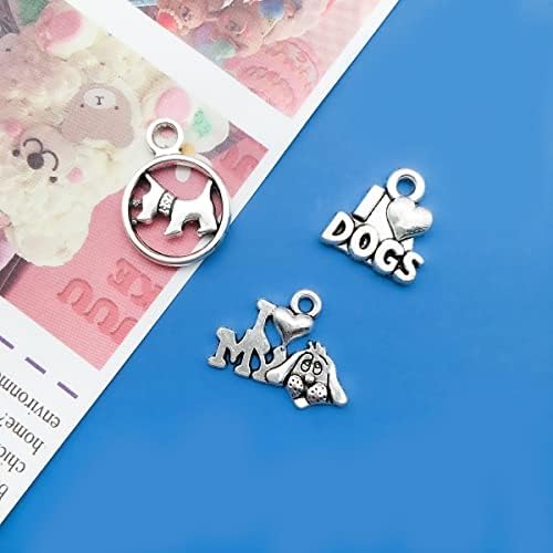 WOCRAFT 120pcs Antique Silver Dog Charm for Jewelry Making Alloy Pet Dog Puppy Charms for DIY Crafts (SN009)