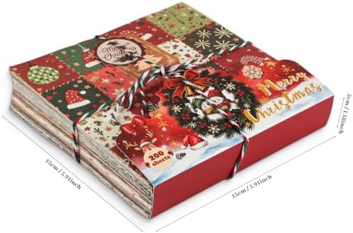 icceemee 200 Sheets Christmas Scrapbook Paper Set – Christmas Themed Craft Collage Paper for Junk Journaling, Bullet Journal, Poster Decor, Room Decoration, Card Making, and Gift Wrapping