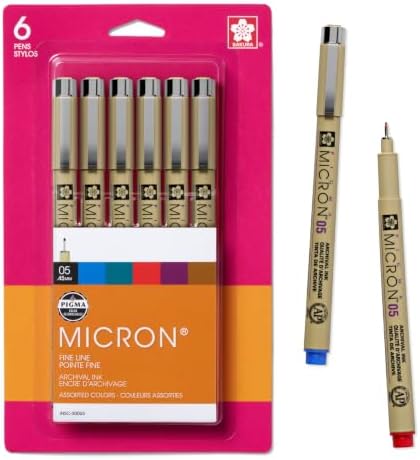 Sakura 30065 6-Piece Pigma Micron (Colors may vary) 05 Ink Pen Set
