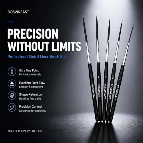 Rigger Liner Brushes for Painting, 5PCS Long Fine Detail Paint Brush Set, Script Liner and Pinstriping Brushes for Watercolor, Acrylic, Gouache, Lettering, Outlining and Miniature Art