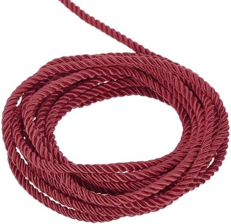 MECCANIXITY Twisted Cord Trim, 5 Yard 5mm 3-Ply Twine Braided Rope Shiny Thread String for Craft Gift Bag Curtain Christmas Decor, Claret - 5m