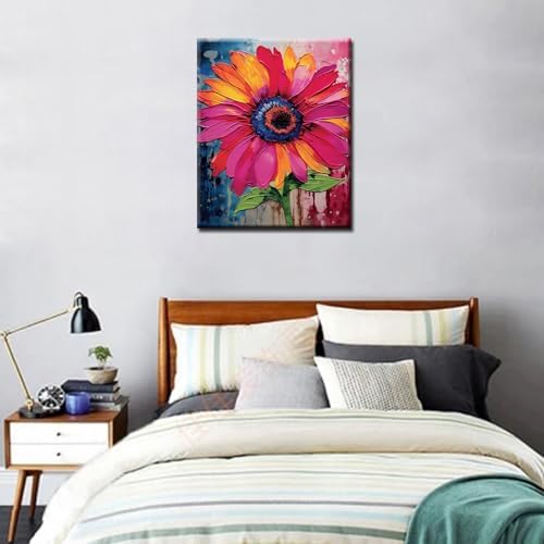 Simple Flower Paint by Numbers,Abstract Paint by Number for Adults,Green Leaf Paint by Number Kits on Canvas Graffiti Drawing Paintwork with Paintbrushes,Art Crafts (Without Frame)