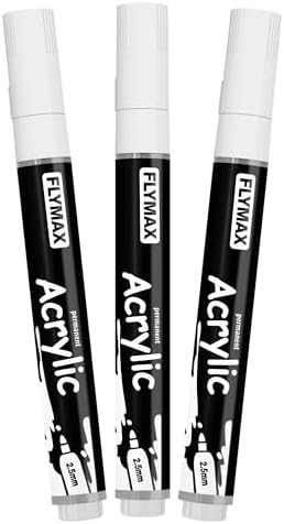 FLYMAX White Marker Paint Pens - Permanent Marker Pens White Acrylic Paint Water-Based 2.5mm Medium Tip Waterproof Quick-Drying (3 in 1Pack)