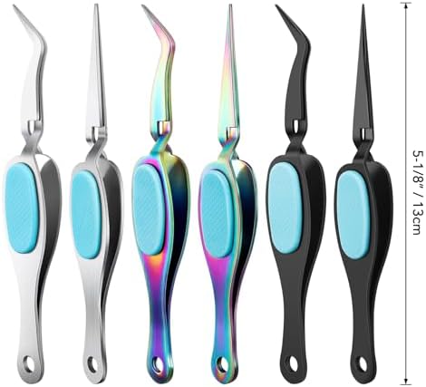 6PCS Crossing Locking Curved & Straight Craft Tweezers Pointed Tip Tweezers Stainless Steel Soft-Grip Tweezers Curved&Straight Fine Tip Tweezer for DIY Crafts Beads,Heat embossing,Small Embellishments