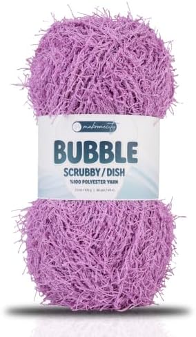 Makromecity Bubble Scrubby Yarn - 100% Premium Polyester Yarn for Crocheting and Knitting - 3.5 Oz (100g), 98 Yds (90m) - Ideal for Dishcloths, Crafting & Bath Washcloths (Lilac, 1 Skein)