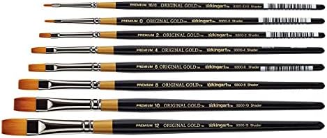 KINGART B-017 Premium 8 pc. Original Gold 9300 Series Shader Artist Brush Set, Synthetic Golden Taklon Hair for Acrylic, Oil, and Gouache Painting, Short Handle, Sizes: 10/0, 0, 2, 4, 6, 8, 10, 12