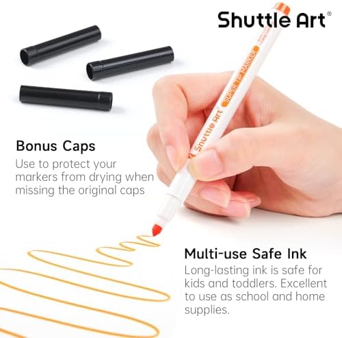 Shuttle Art Super Tip Washable Markers, 312 Pack Bulk, 12 Vibrant Colors