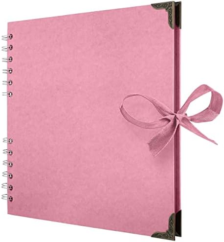 Bstorify Square Scrapbook Photo Albums 8 x 8 Inch Pink Thick Paper, Hardcover, Metal Corners, Ribbon Closure - Ideal for Your Scrapbooking Albums, Art & Craft Projects | Hardcover with Thick 200 GSM Kraft Paper, Ideal for Your Scrapbooking Albums, Art ...